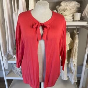 Woman within plus size 1X pink 3/4 sleeve cardigan with bow tie, Spring, #2401